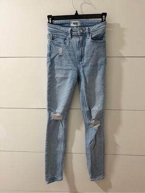 PAIGE Light Wash High-Rise Distressed Skinny Jeans